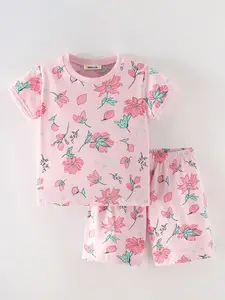 INCLUD Girls Floral Printed Short Sleeves T-shirt With Shorts