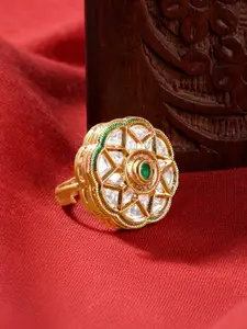 TEEJH Gold Plated Stone Studded Finger Ring