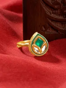 TEEJH Gold Plated Stone Studded Finger Ring