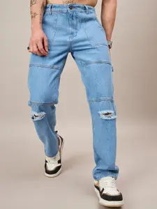 The Roadster Lifestyle Co. Men Loose Straight Fit Mid-Rise Light Fade Slash Knee Jeans