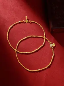 TEEJH Gold-Plated Artificial Beaded Anklets