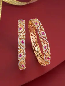 Kushal's Fashion Jewellery Set Of 2 Gold-Plated Zircon-Studded Party Bangles