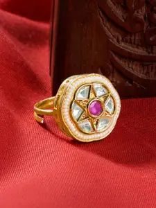 TEEJH Gold Plated Stone Studded Finger Ring