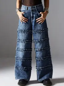 Miss Chase Women Wide Leg High-Rise Highly Distressed Heavy Fade Jeans