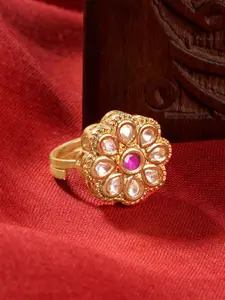 TEEJH Gold Plated Stone Studded Finger Ring