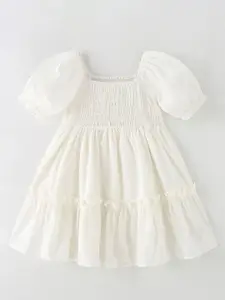 INCLUD Girls Puff Sleeve Fit & Flare Smocked Dress