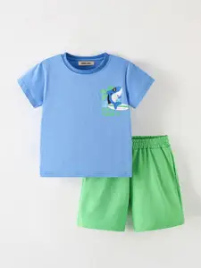 INCLUD Boys Printed Round Neck T-Shirt With Shorts