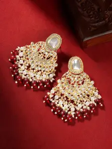 TEEJH Gold-Plated Classic Artificial Stones Studded and Beaded Chandbalis