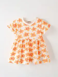 INCLUD Girls Floral Printed Round Neck Fit & Flare Dress
