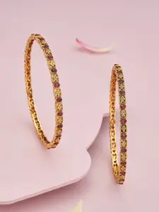 Kushal's Fashion Jewellery Set Of 2 Gold-Plated Ethnic Antique Bangles