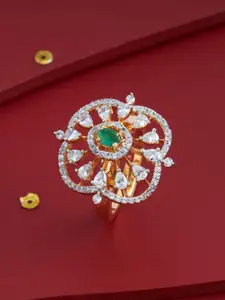 Kushal's Fashion Jewellery Green Gold-Plated Party Zircon Finger Ring