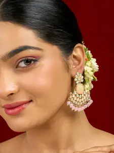 TEEJH Gold-Plated Classic Artificial Stones Studded and Beaded Chandbalis