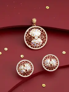 Kushal's Fashion Jewellery White Gold-Plated Party Zircon Pendant Set