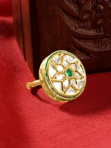 TEEJH Lakya Gold-Plated Stone-Studded Adjustable Finger Ring