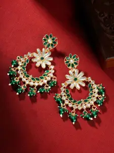 TEEJH Gold-Plated Classic Artificial Stone Studded Chandbalis Earrings