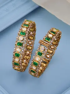 Kushal's Fashion Jewellery Set Of 2 Victorian-Plated Kundan-Studded Ethnic Bangles