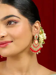 TEEJH Gold-Plated Classic Artificial Stones Studded and Beaded Chandbalis