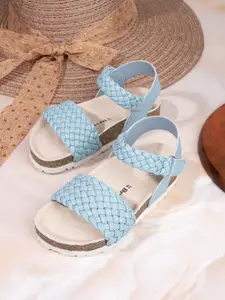 BRISKERS Girls Textured Round Toe Leather Open Toe Flats