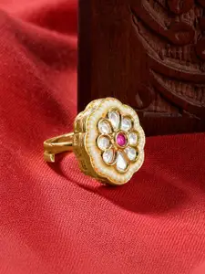 TEEJH Gold Plated Stone Studded Finger Ring