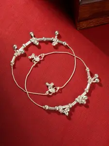 TEEJH Silver-Plated Artificial Beaded Anklets