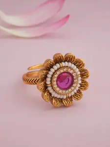 Kushal's Fashion Jewellery Ruby Gold-Plated Ethnic Antique Finger Ring