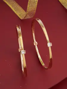 Kushal's Fashion Jewellery Set Of 2 Gold-Plated Zircon-Studded Bangles
