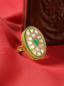 TEEJH Gold-Plated Stone-Studded Oval Shaped Finger Ring