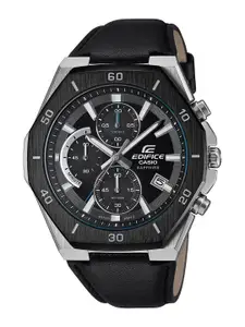 CASIO Men Round Dial & Leather Cuff Straps Analogue Solar Powered Watch ED645