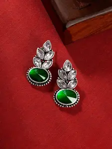 TEEJH Silver-Plated Classic Artificial Stone Studded Oxidised Chandbalis Earrings