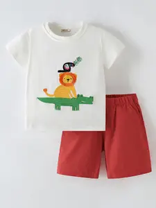 INCLUD Girls Lion Embroidered Round Neck T-Shirt With Shorts