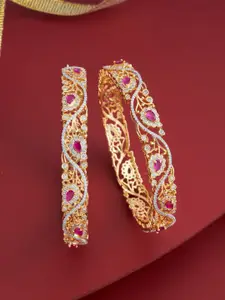Kushal's Fashion Jewellery Set Of 2 Green Gold-Plated Zircon Bangles
