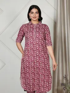 Aramya Women Floral Printed Festive Cotton Pathani Kurta