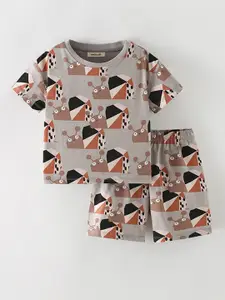 INCLUD Boys Printed Round Neck T-Shirt With Shorts