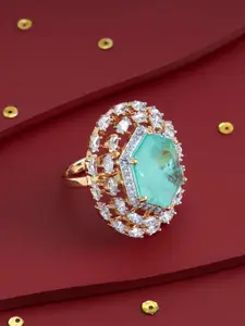 Kushal's Fashion Jewellery Mint Gold-Plated Party Zircon Finger Ring