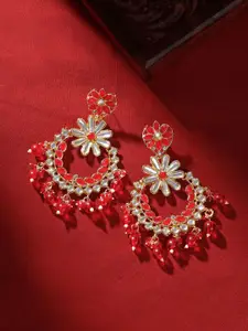 TEEJH Gold-Plated Classic Artificial Stone Studded Tasselled Chandbalis Earrings