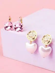 SALTY Set Of 2 Gold-Plated Vibrant Stone & Bauble Heary Drop Earrings