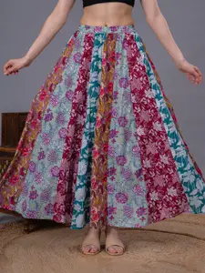 SUNEKH Self-Design Cotton Flared Maxi Skirt