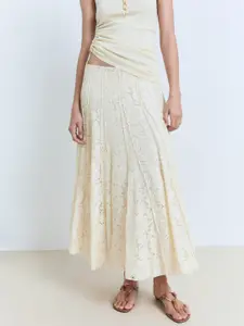 MANGO Mid-Rise Lace Inserts A-Line Panelled Maxi Skirt