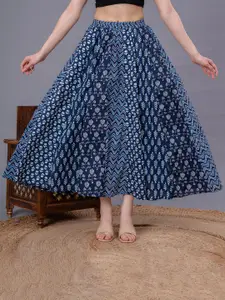 SUNEKH Self-Design Cotton Flared Maxi Skirt