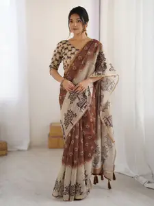 Saree mall Floral Printed Mirror Work Bagru Sarees