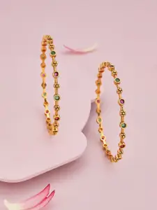 Kushal's Fashion Jewellery Set Of 2 Gold-Plated Ruby-Studded Ethnic Antique Bangle