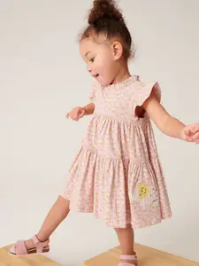 INCLUD Girls Floral Printed Tiered Flutter Sleeve Fit & Flare Dress