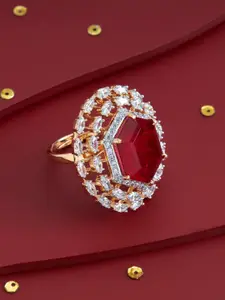 Kushal's Fashion Jewellery Ruby Gold-Plated Party Zircon Finger Ring