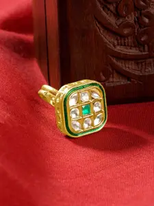 TEEJH Gold Plated Stone Studded Finger Ring