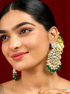 TEEJH Gold-Plated Classic Artificial Stone Studded Tasselled Chandbalis Earrings