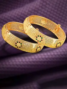 Vighnaharta Set Of 2 Gold Plated Enamelled Adjustable Bangles