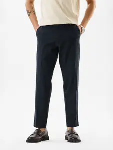 Snitch Men Textured Slim Fit Mid-Rise Trousers