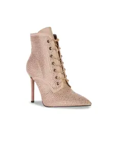 London Rag Women Rhinestones Embellished Pointed-Heeled Stiletto Boots