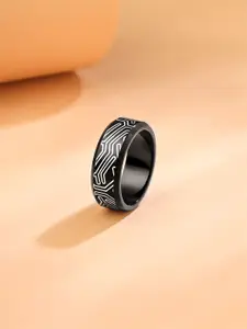 Yellow Chimes Stainless Steel Intricate Textured Details-Studded Adjustable Finger Ring