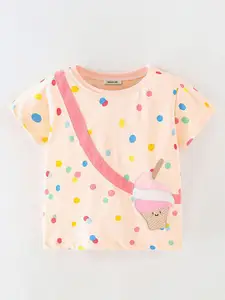 INCLUD Girls Polka Dot Printed Applique Round Neck Top